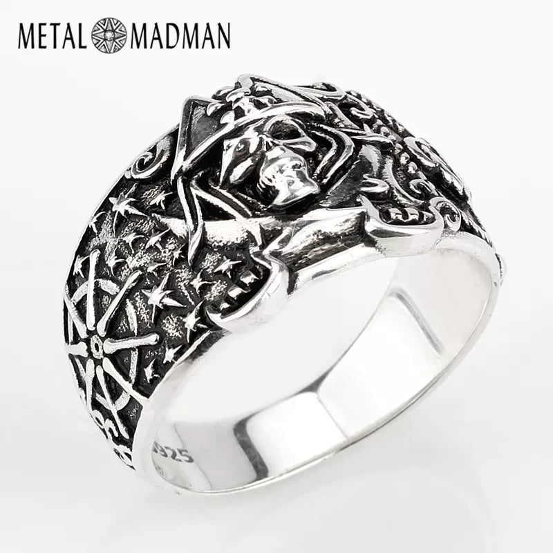925 Men Sterling Silver Skeleton Skull Ring Pirate Jewelry