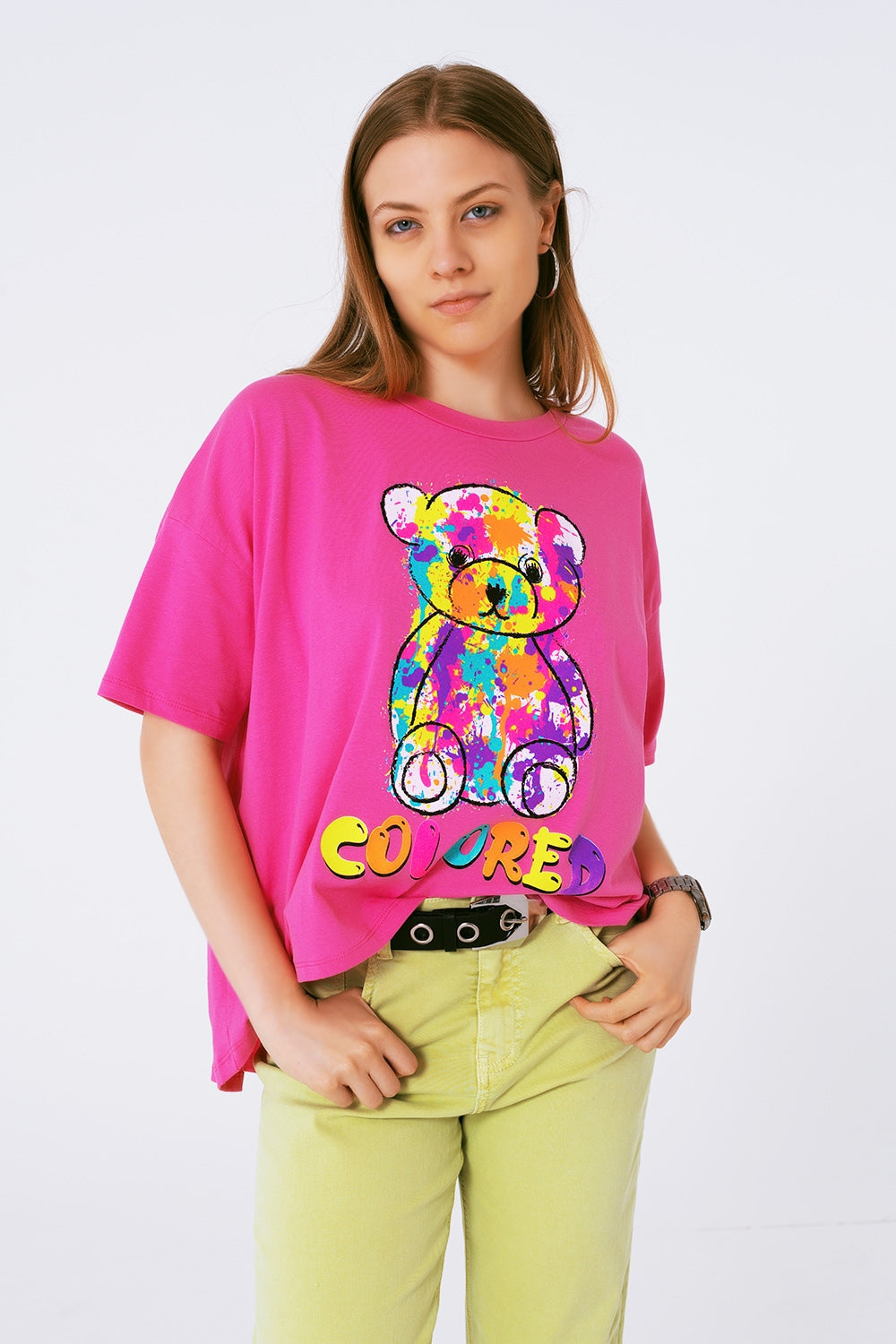 Fuchsia T-Shirt With Colored Bear